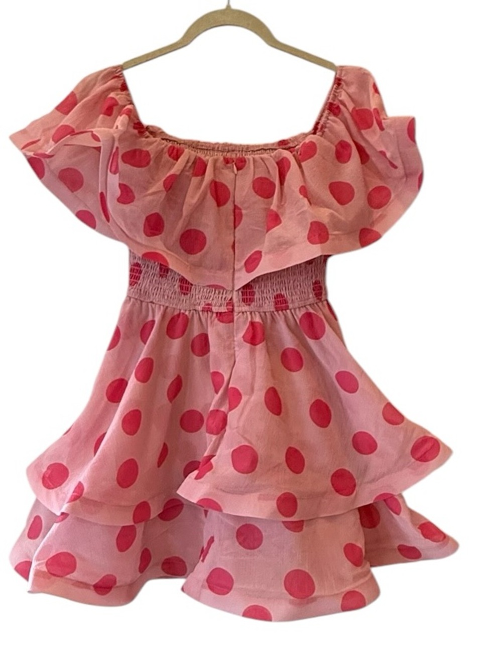NWT ELLIATT Sola Georgette Polka Dot Off-The-Shoulder Pink Mini Dress $298 - Picture 8 of 13